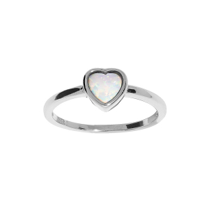 BAGUE ARGENT RHODIÉ OPALE BLANCHE IMITATION FORME COEUR
