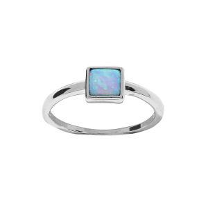 BAGUE ARGENT RHODIÉ OPALE BLEUE IMITATION FORME CARRÉ