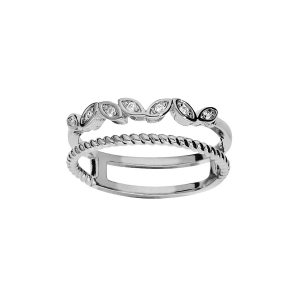 BAGUE ARGENT RHODIÉ DOUBLE 1 TORSADE FINE 1 RANG OXYDES BLANCS SERTIS