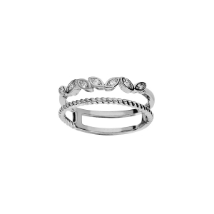 BAGUE ARGENT RHODIÉ DOUBLE 1 TORSADE FINE 1 RANG OXYDES BLANCS SERTIS