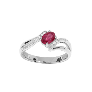 BAGUE ARGENT RHODIÉ OXYDES ROUGES ET BLANCS SERTIS