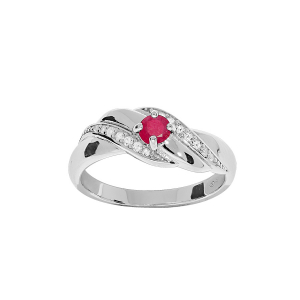 BAGUE ARGENT RHODIÉ OXYDES ROUGES ET BLANCS SERTIS