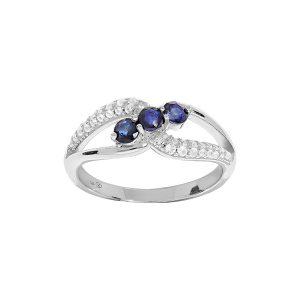 BAGUE ARGENT RHODIÉ OXYDES BLEUS ET BLANCS SERTIS
