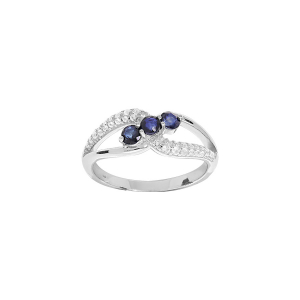 BAGUE ARGENT RHODIÉ OXYDES BLEUS ET BLANCS SERTIS