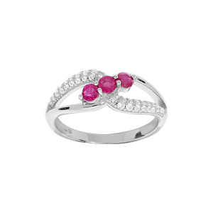 BAGUE ARGENT RHODIÉ OXYDES ROUGES ET BLANCS SERTIS