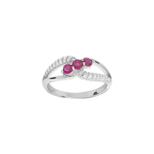 BAGUE ARGENT RHODIÉ OXYDES ROUGES ET BLANCS SERTIS