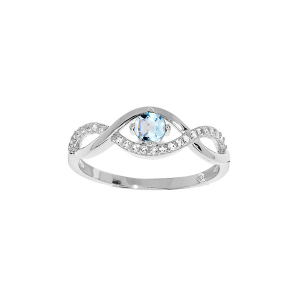 BAGUE ARGENT RHODIÉ TOPAZE BLEU VÉRITABLE ET OXYDES BLANCS SERTIS