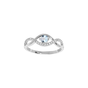BAGUE ARGENT RHODIÉ TOPAZE BLEU VÉRITABLE ET OXYDES BLANCS SERTIS