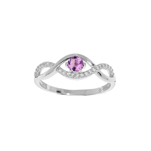 BAGUE ARGENT RHODIÉ FORME INFINI AMETHYSTE VÉRITABLE ET OXYDES BLANCS SERTIS
