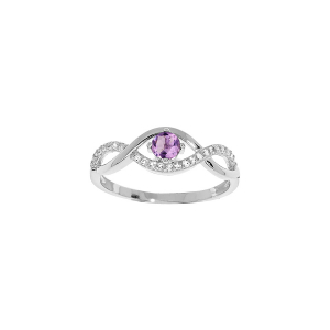 BAGUE ARGENT RHODIÉ FORME INFINI AMETHYSTE VÉRITABLE ET OXYDES BLANCS SERTIS