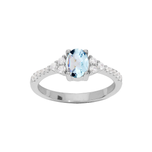 BAGUE ARGENT RHODIÉ TOPAZE BLEU ET OXYDES BLANCS SERTIS