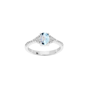 BAGUE ARGENT RHODIÉ TOPAZE BLEU ET OXYDES BLANCS SERTIS