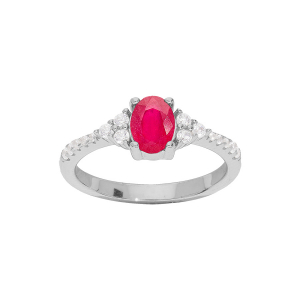 BAGUE ARGENT RHODIÉ OXYDES ROUGES ET BLANCS SERTIS