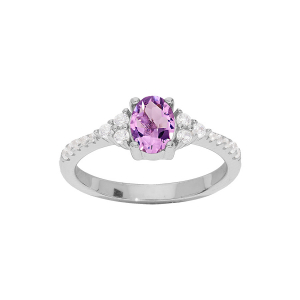 BAGUE ARGENT RHODIÉ AMETHYSTE ET OXYDES BLANCS SERTIS