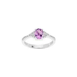 BAGUE ARGENT RHODIÉ AMETHYSTE ET OXYDES BLANCS SERTIS