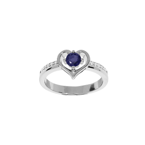 BAGUE ARGENT RHODIÉ COEUR OXYDES BLEU ET BLANCS SERTIS