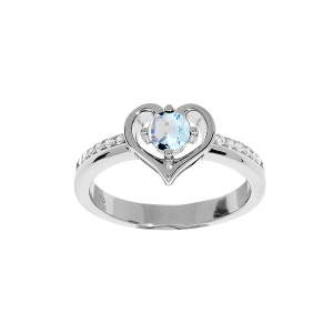 BAGUE ARGENT RHODIÉ COEUR TOPAZE BLEU VERITABLE ET OXYDES BLANCS SERTIS