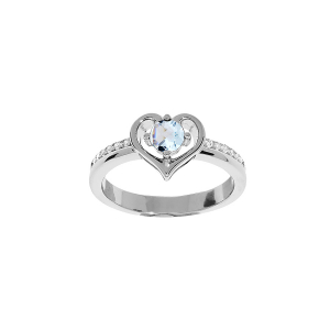 BAGUE ARGENT RHODIÉ COEUR TOPAZE BLEU VERITABLE ET OXYDES BLANCS SERTIS