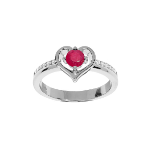 BAGUE ARGENT RHODIÉ COEUR OXYDE ROUGE ET BLANCS SERTIS