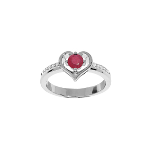BAGUE ARGENT RHODIÉ COEUR OXYDE ROUGE ET BLANCS SERTIS