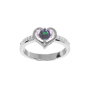 BAGUE ARGENT RHODIÉ COEUR OXYDE MYSTIQUE ET BLANCS SERTIS