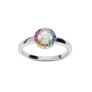 BAGUE ARGENT RHODIÉ ROND OXYDES MULTI COULEURS