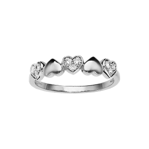 BAGUE ARGENT RHODIÉ COEURS LISSES ET OXYDES BLANCS SERTIS