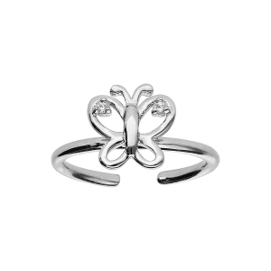 BAGUE ARGENT RHODIÉ PAPILLON AJOURE OXYDES BLANCS REGLABLE