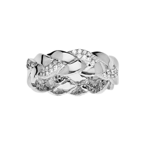 BAGUE ARGENT RHODIÉ TORSADE AVEC OXYDES BLANCS SERTIS