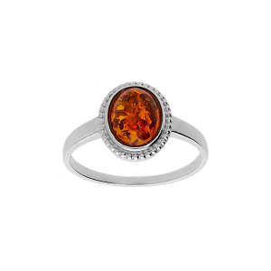 BAGUE ARGENT RHODIÉ AMBRE VÉRITABLE