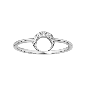 BAGUE ARGENT RHODIÉ CROISSANT DE LUNE OXYDES BLANCS SERTIS