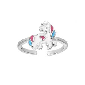 BAGUE ARGENT RHODIÉ LICORNE RÉSINE REGLABLE