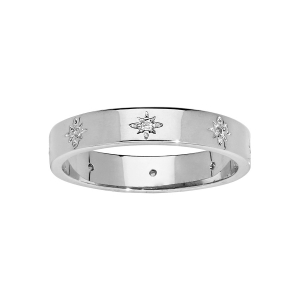 BAGUE ARGENT RHODIÉ STYLE ALLIANCE MOTIF ETOILES OXYDES BLANCS