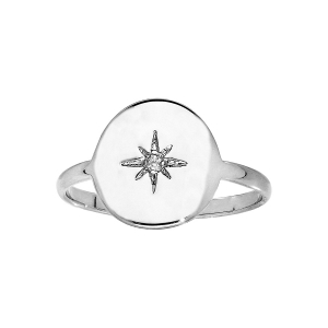 BAGUE ARGENT RHODIÉ PASTILLE AVEC ETOILE OXYDE BLANC