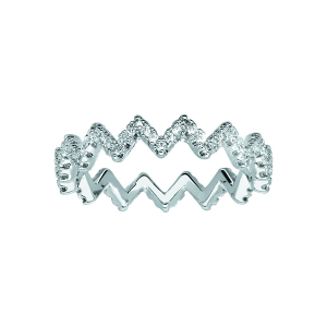 BAGUE ARGENT RHODIÉ FORME ZIG ZAG OXYDES BLANCS SERTIS