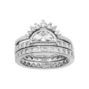 BAGUE ARGENT RHODIÉ TRIPLES OXYDES BLANCS SERTIS