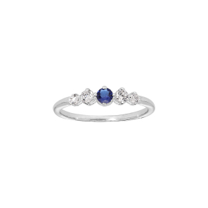 BAGUE ARGENT RHODIÉ 4 OXYDES BLANCS SERTIS ET 1 CENTRE BLEU FONCÉ