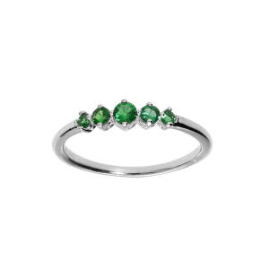 BAGUE ARGENT RHODIÉ 5 OXYDES VERTS SERTIS