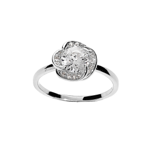 BAGUE ARGENT RHODIÉ FLEUR OXYDES BLANCS