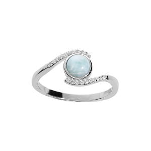 BAGUE ARGENT RHODIÉ LARIMAR BLEU VÉRITABLE ET OXYDES BLANCS SERTIS