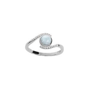 BAGUE ARGENT RHODIÉ LARIMAR BLEU VÉRITABLE ET OXYDES BLANCS SERTIS