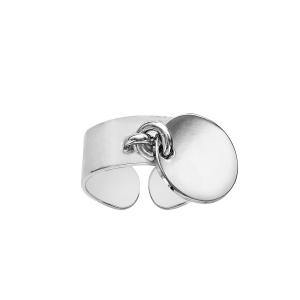 BAGUE ARGENT RHODIÉ ANNEAU LISSE 7MM PASTILLE RONDE 13MM