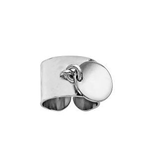 BAGUE ARGENT RHODIÉ ANNEAU LISSE 12MM PASTILLE RONDE 13MM