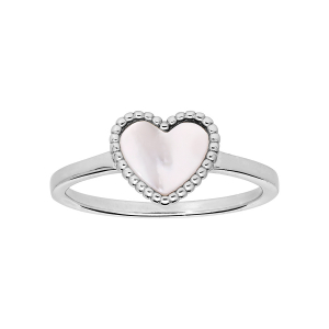 BAGUE ARGENT RHODIÉ AVEC COEUR NACRE