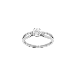 BAGUE ARGENT PLATINÉ SOLITAIRE OXYDE BLANC SERTIS 4 GRIFFES