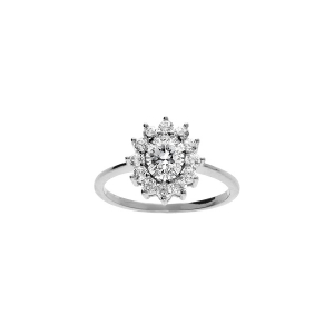 BAGUE ARGENT RHODIÉ PIERRE CENTRALE BLANCHE (11 MM X 9 MM) CONTOUR PIERRES BLANCHES