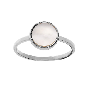 BAGUE ARGENT RHODIÉ RONDE AVEC NACRE BLANCHE VÉRITABLE 10MM