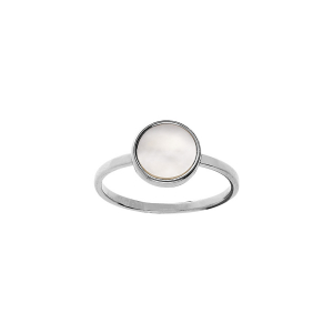 BAGUE ARGENT RHODIÉ RONDE AVEC NACRE BLANCHE VÉRITABLE 10MM
