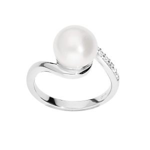 BAGUE ARGENT RHODIÉ PERLE DE CULTURE D'EAU DOUCE ET OXYDES BLANCS SERTIS