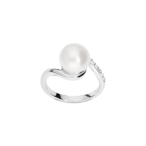 BAGUE ARGENT RHODIÉ PERLE DE CULTURE D'EAU DOUCE ET OXYDES BLANCS SERTIS